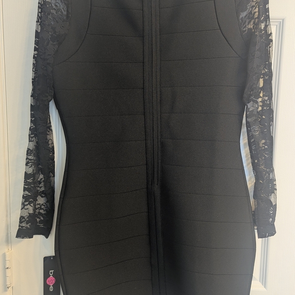 bebe Black Long Sleeve Lace Bandage Dress Size Medium - Picture 6 of 7